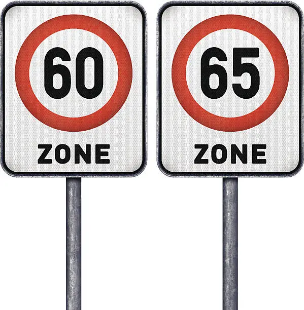 Vector illustration of Two rectangular speed limit zone 60 and 65 road signs