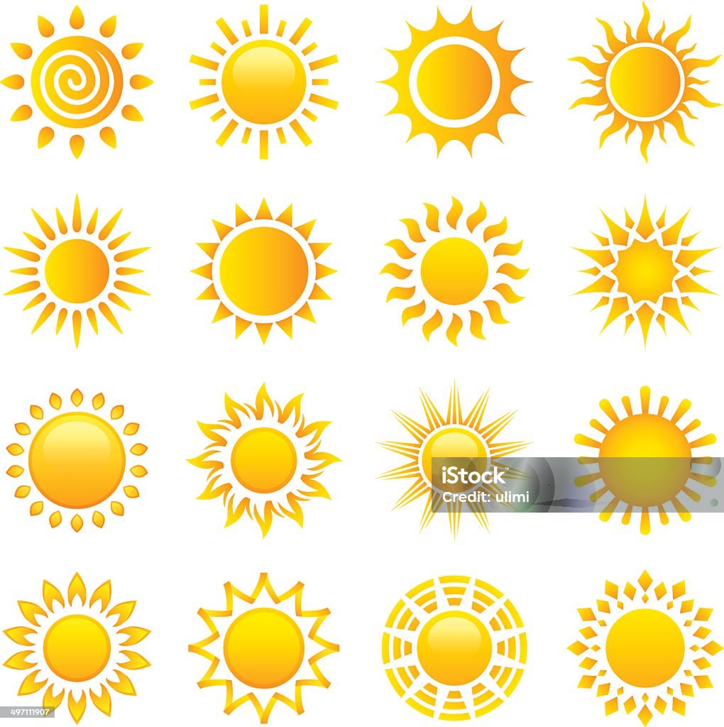 Sun Sun, set of 16 variations Sun stock vector