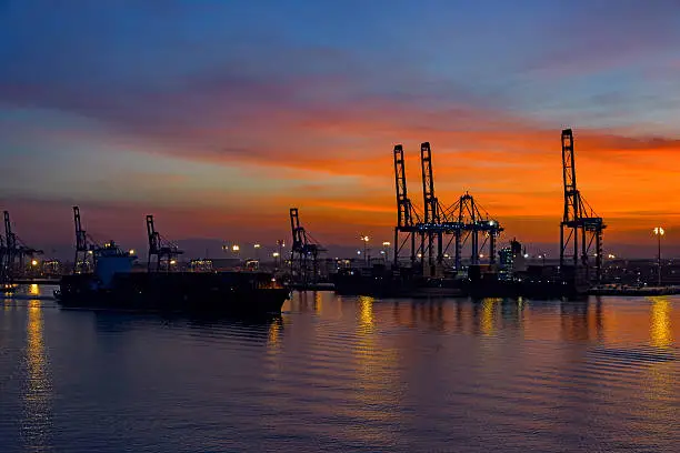 Gantry cranes in Northport Malaysia Wharf container terminal. Pelabuhan, Klang, Malaysia