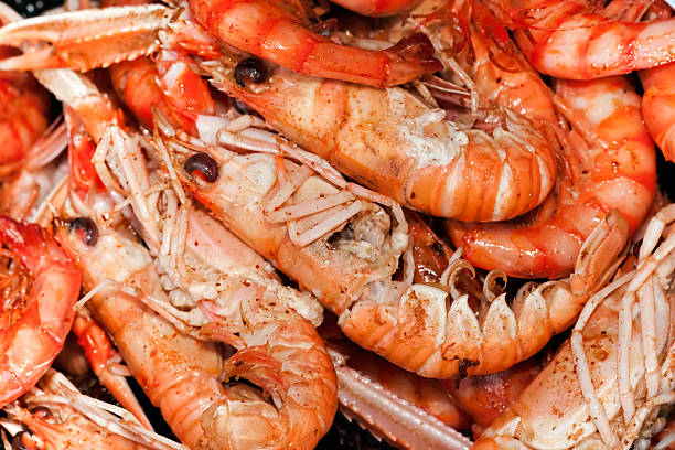 crayfishes - seafood lobster paella prepared shellfish foto e immagini stock