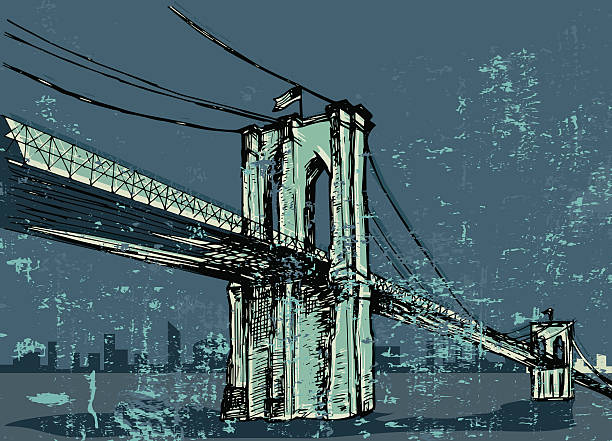 ilustraciones, imágenes clip art, dibujos animados e iconos de stock de puente de brooklyn-dibujados a mano dibujo vectorial - new york city brooklyn new york state bridge