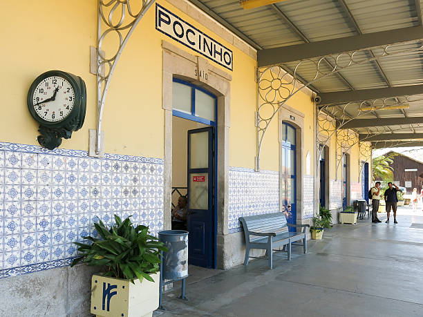 Pocinho, Portugal - August 27, 2013: Platform of Pocinho railway station in the River Douro valley near the Spanish border in summer