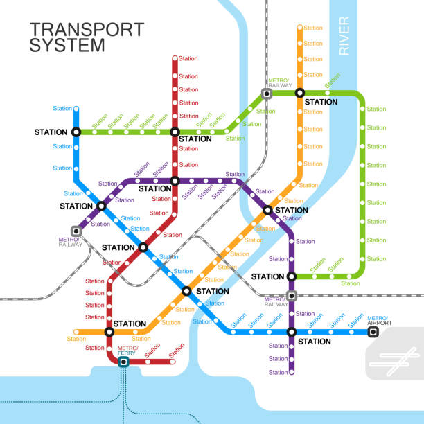metro or subway map design metro or subway map design template. city transportation scheme concept. rapid transit vector illustration airport designs stock illustrations