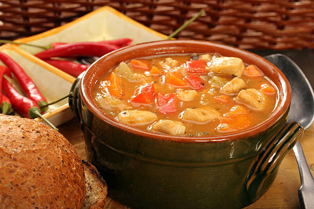 istock Chicken stew with hot chilli in bowl 497121270