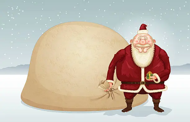 Vector illustration of Christmas background [Santa Claus with a big bag]