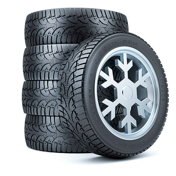 冬に設定タイヤ、縁のスノーフレーク形 - tire car built structure surrogate ストックフォトと画像