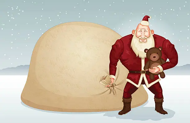 Vector illustration of Christmas background [Santa Claus with a big bag]