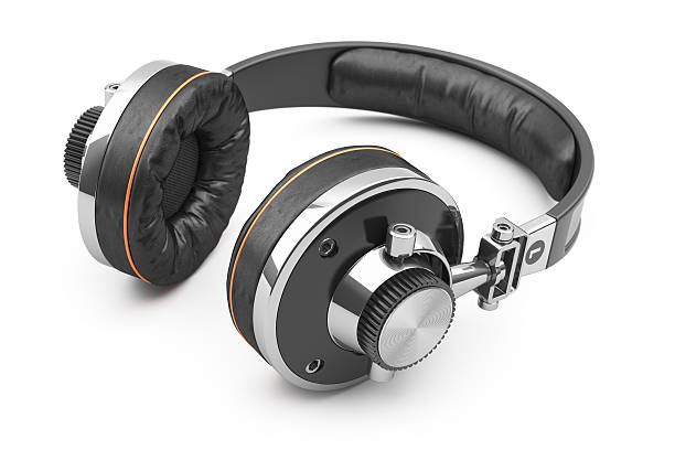 Retro headphones of black leather Retro headphones of black leather isolated on white background 3d vintage portable silver radio stock pictures, royalty-free photos & images