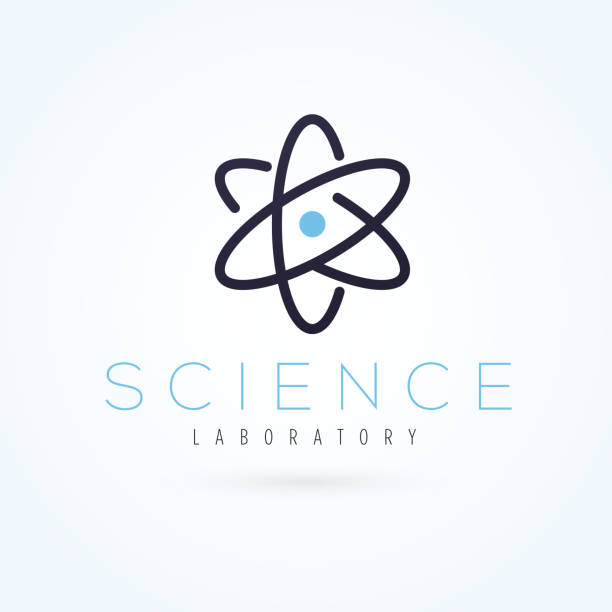 grafika wektorowa naukowe atom symbol z przykładowy tekst - medical research medicine laboratory computer graphic stock illustrations