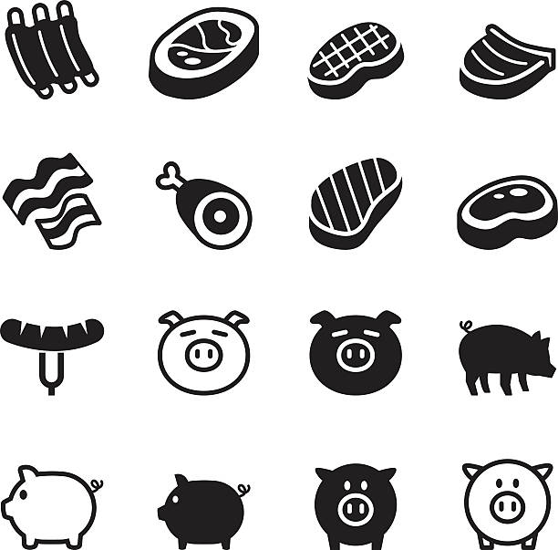 illustrations, cliparts, dessins animés et icônes de chat & icônes set vector illustration de porc - bacon vector breakfast farm