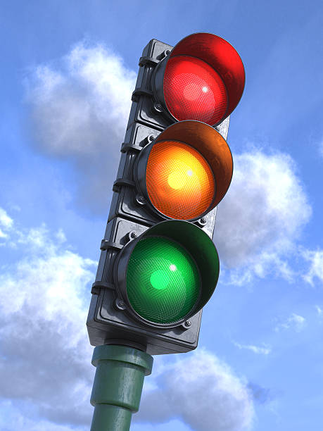 istock Traffic lights on crossroads, sky background 3d 497122926
