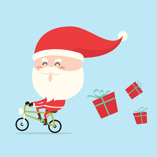 illustrations, cliparts, dessins animés et icônes de santa claus vélo équitation - père noel à vélo