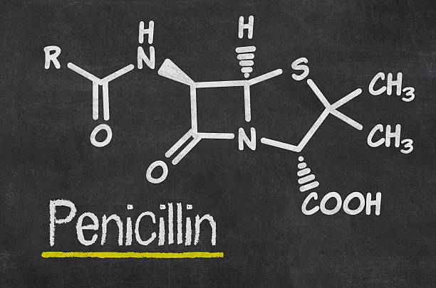 lavagna con formula chimica della penicillina - penicillin foto e immagini stock