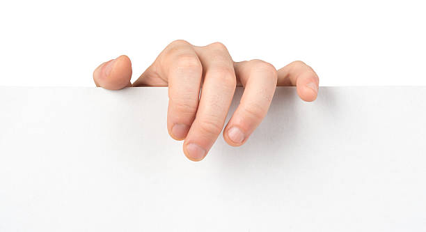 istock Mans hand holding edge of blank paper 497124050