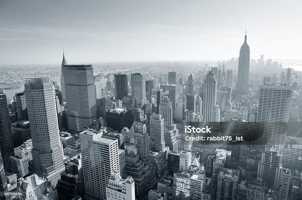 New York City skyline black and white New York City skyline black and white in midtown Manhattan aerial panorama view in the day. 2015 Stock Photo