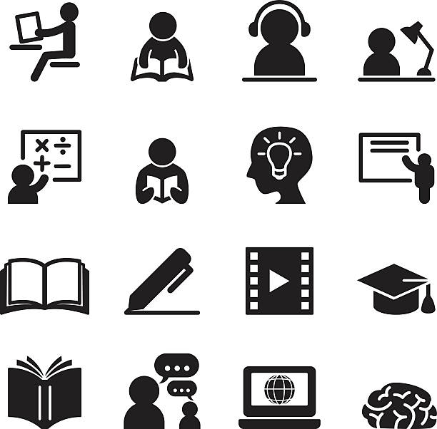 обучение иконки набор - silhouette student school learning stock illustrations