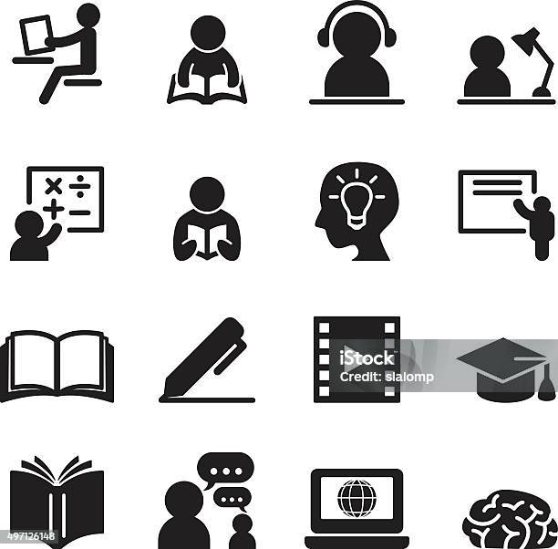 Learning Icons Set Stock Illustration - Download Image Now - Icon Symbol, Reading, Studying
