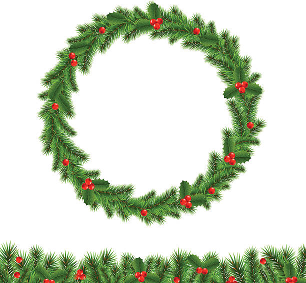 ilustrações, clipart, desenhos animados e ícones de coroa de natal - christmas frame wreath garland