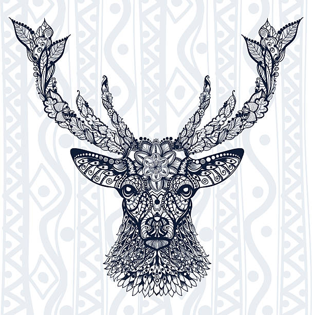 ilustrações, clipart, desenhos animados e ícones de número de deer padrão, enfeites, folhas e flores - pattern maori tattoo indigenous culture