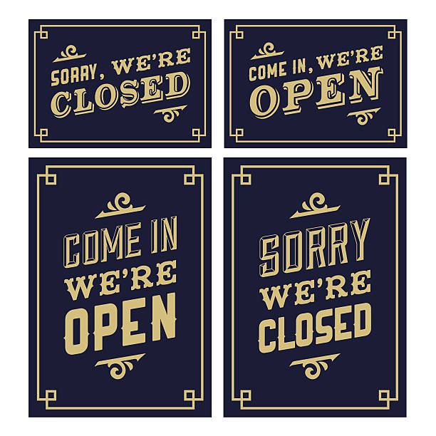 vintage sign vintage sign open and closed supermarket borders stock illustrations
