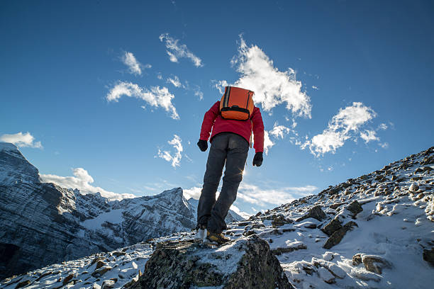 istock Man hiking reaching mountain top 497130118