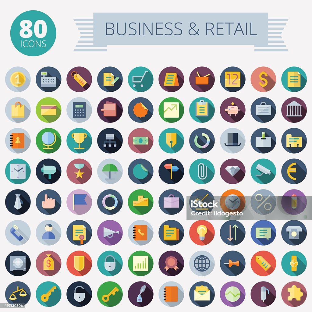 Flat Design Icons For Business and Retail Flat Design Icons For Business, Banking and Retail. Vector eps10. Easy to recolor. Transparent shadows and relief in separate layers. Icon Set stock vector