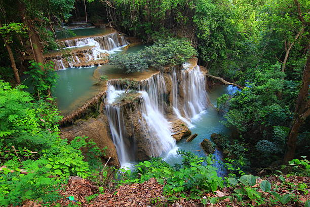 Huay Mae Khamin Waterfall in Kanchanaburi Thailand stock photo