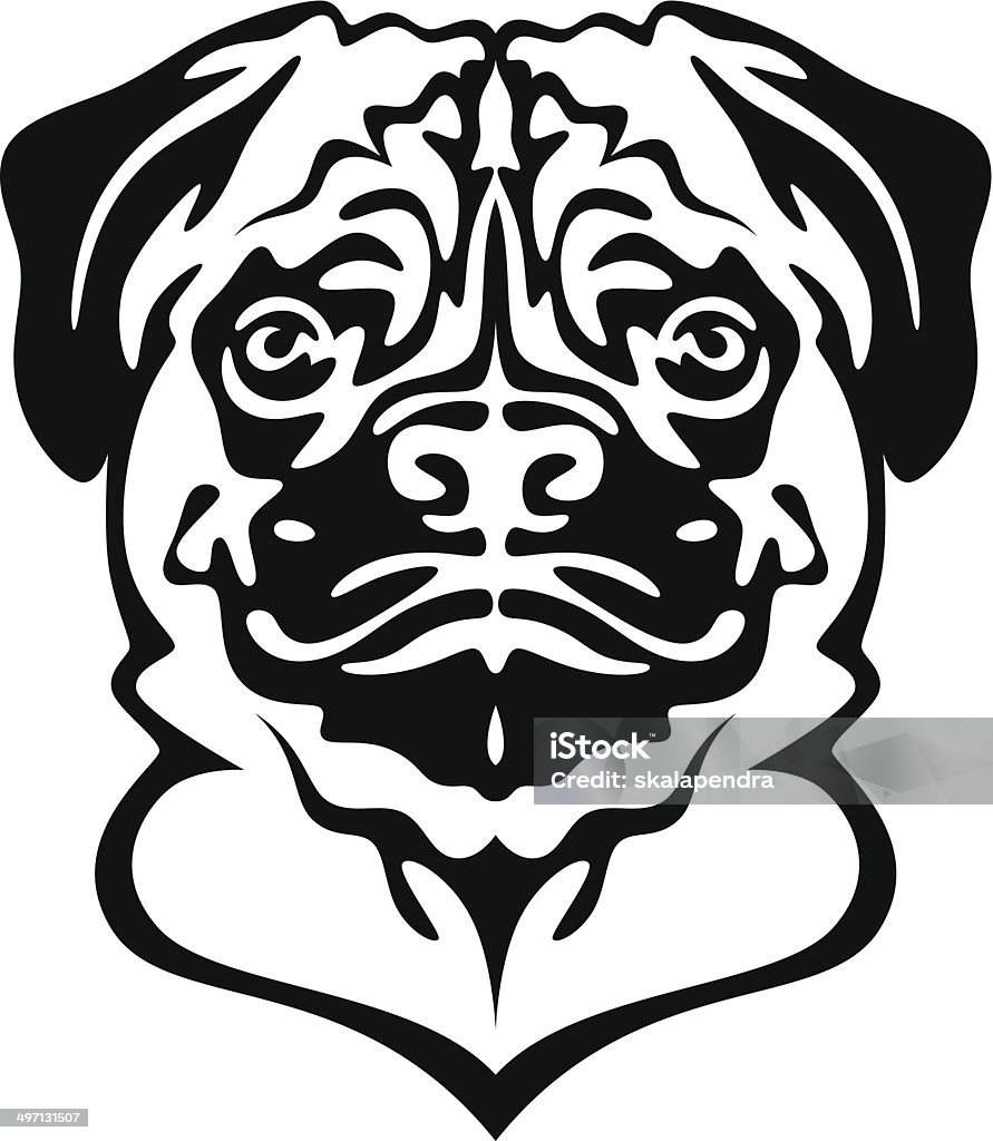 Pug dog head Pug dog head on a white background Animal Head stock vector