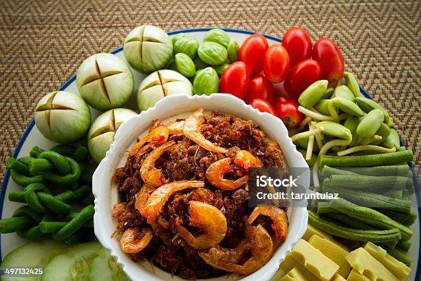 Sauce Of Shrimp Paste And Chili With Fresh Vegetables Stock Photo - Download Image Now