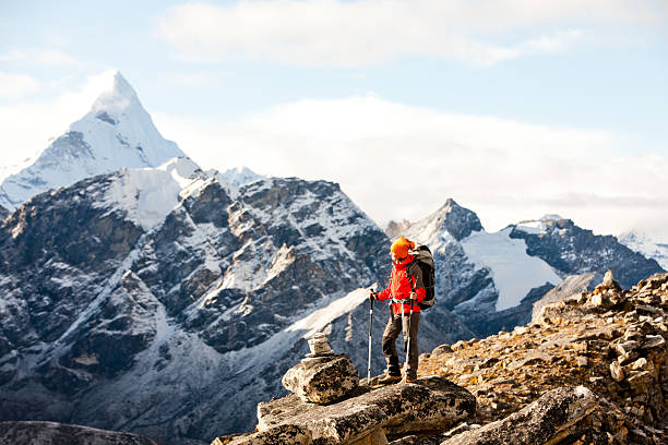 istock Hiker posing at camera on the trek in Himalayas, Nepal 497142762