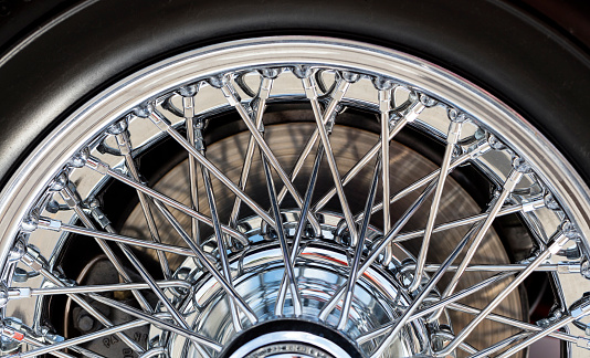 Close up of a classic wire wheel.