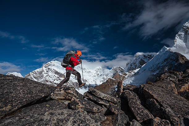 istock Hiker walks on train in Himalayas 497143008