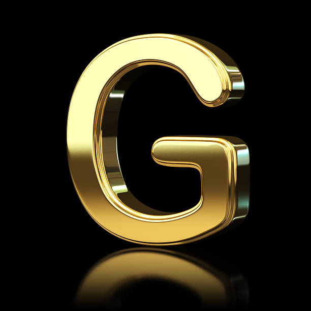 Gold Alphabet Letter G Isolated on black background with clipping path. 3D render. gold g stock pictures, royalty-free photos & images