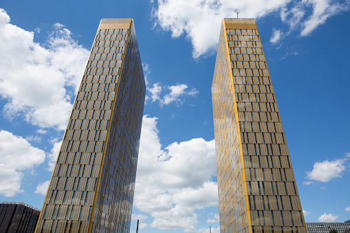 Luxembourg City, Luxembourg - July 21, 2015: Luxembourg City is the home to a number of European institutions such as the European Court of Justice.  The building has a modern gold styling, and comprises two skyscraper towers as well as a number of low rise buildings as part of the complex.