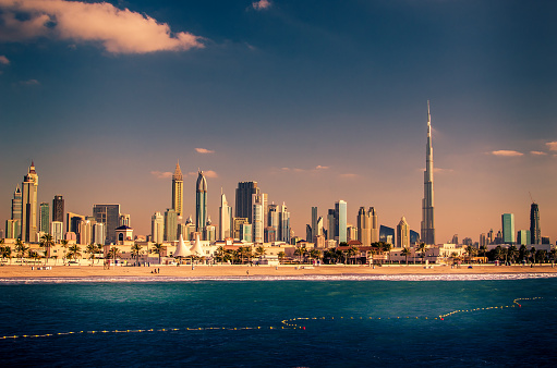 United Arab Emirates, UAE: Downtown of Dubai in the sunset