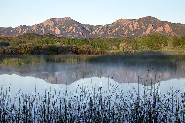 istock Sunrise Over Boulder Colorado Flatirons Reflecting in Pond 497144623