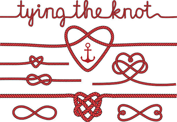 rope hearts and knots, vector set tying the knot, rope hearts for wedding invitation, set of vector design elements celtic knot heart stock illustrations