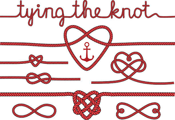 rope hearts and knots, vector set tying the knot, rope hearts for wedding invitation, set of vector design elements untie-rope stock illustrations