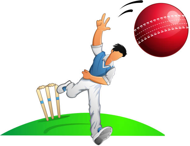 Cricket Player Fast Bowler - Illustration This illustration is AI10 EPS contains a transparency blend and partial blur effect, which makes up the reflective/highlight shape for the icon. cricket bowler stock illustrations