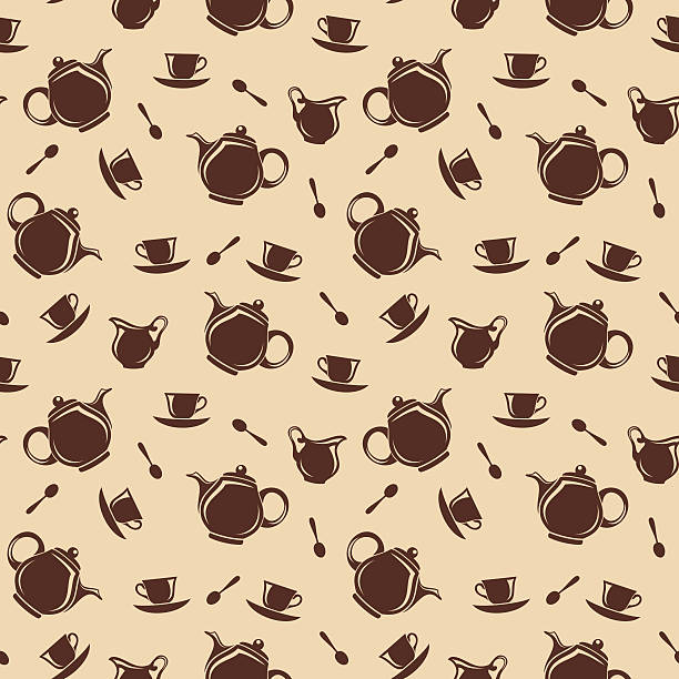 nahtlose hintergrund mit teekannen und tassen.  vektor-illustration. - tea cup coffee cup teapot domestic kitchen stock-grafiken, -clipart, -cartoons und -symbole