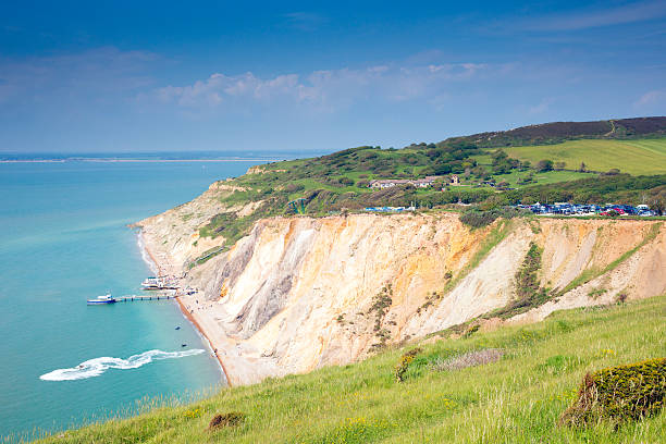 Alum Bay Isle of Wight by the Needles tourist attraction stock photo