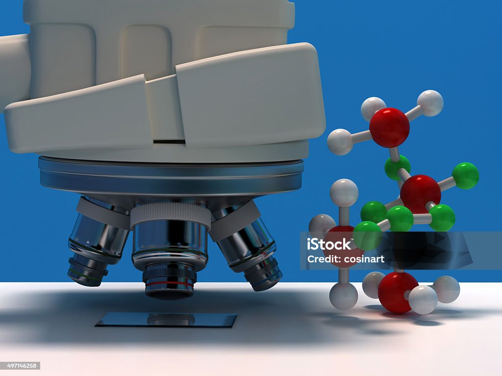 Microscopic Model Microscope And Molecule Model Stock Photo - Download Image Now - 2015 ...