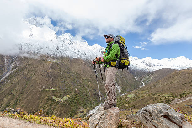 istock Hiker posing in Himalayas in front of big mountains 497146730