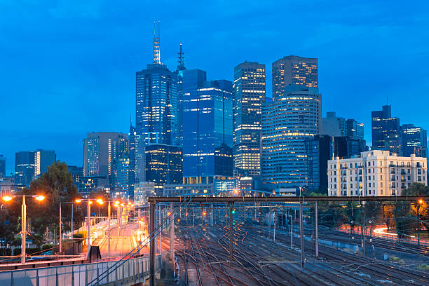 istock Train lines leading in to the Melbourne CBD 497146897