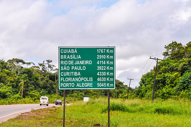 istock Road sign in the Amazon Rainforest, Brazil 497148692