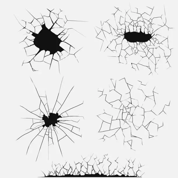 Vector illustration of Cracks set, broken glass vector