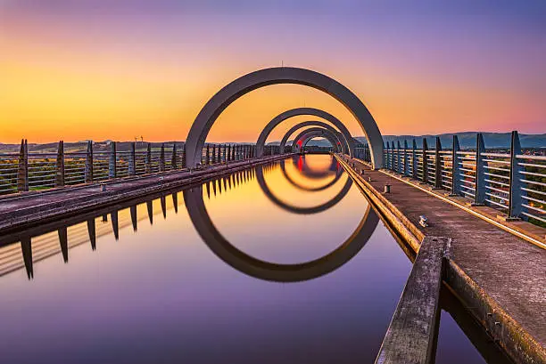 Photo of Falkirk Wheel at sunset, Scotland, United Kingdom