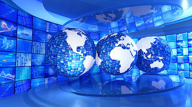 istock Earth globes with world map surrounded by technology images 497154022