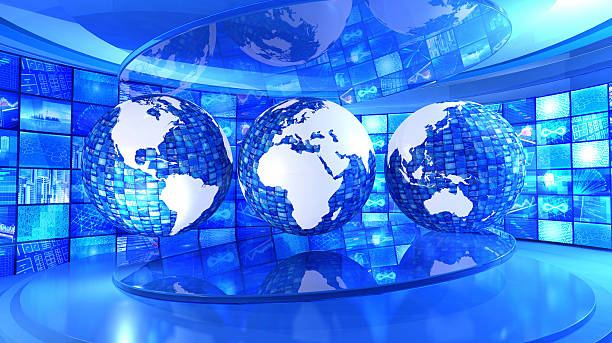 istock Three Earth globes with world map surrounded by business images 497154090