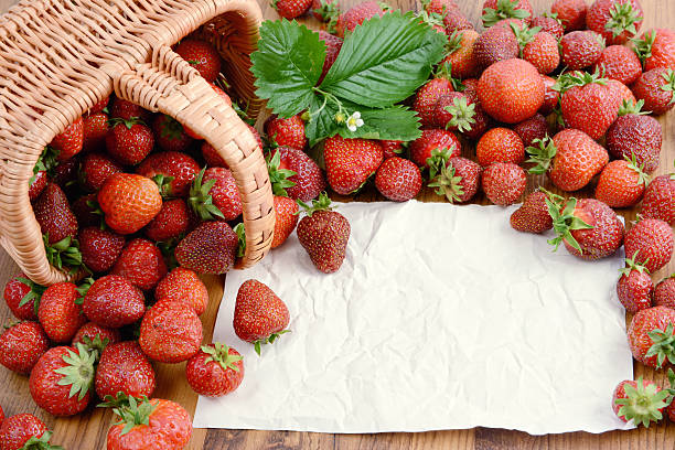 istock strawberries basket on weight scale and notepaper 497154577